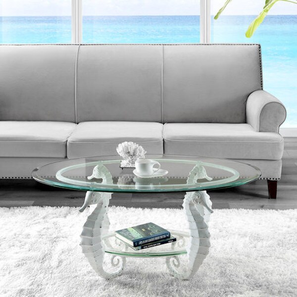Decorative Seahorse Glass Top Cocktail Sculpture Table enchanting Sea